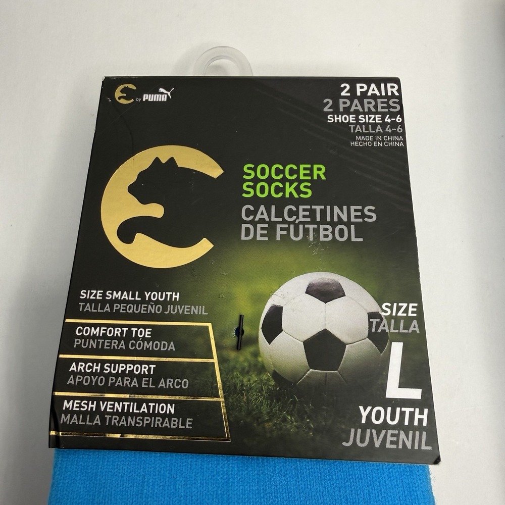 Puma Youth Soccer Socks Size L 4 Pairs Blue Black Crew 4-6 - Picture 3 of 4